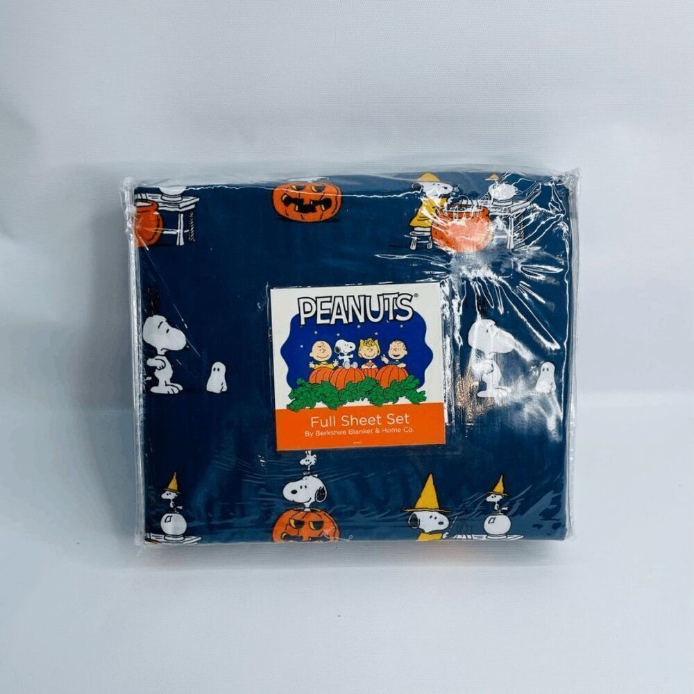 Berkshire Peanuts Halloween Snoopy Woodstock Magic Pumpkin Blue Full Sheet‎ Set